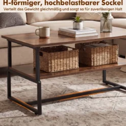 2-stufiger Couchtisch Rechteckiger Wohnzimmertisch mit Metallgestell & Holzoptik 85 x 60 x 47 cm