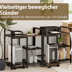 3-stufiger Druckerständer mit Ladestation mobiler Druckertisch mit Ablagefächern Rustikales Braun