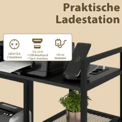 3-stufiger Druckerständer mit Ladestation mobiler Druckertisch mit Ablagefächern Schwarz