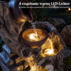 4-Stufiger Gartenbrunnen mit LED-Beleuchtung Dekorativer Zierbrunnen mit Entenmotiv 30 x 27 x 57 cm