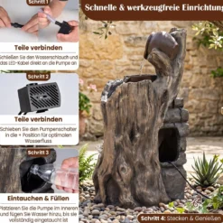 4-Stufiger Gartenbrunnen mit LED-Beleuchtung Dekorativer Zierbrunnen mit Entenmotiv 30 x 27 x 57 cm