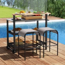 4 Stufiger Grillwagen mit Aufklappbarem Tisch Haken Handtuchhalter & Müllbeutelhalter Grilltisch