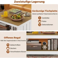 2 Stufiger Holz Couchtisch Quadratischer Wohnzimmertisch im Landhausstil Beistelltisch mit Stauraum
