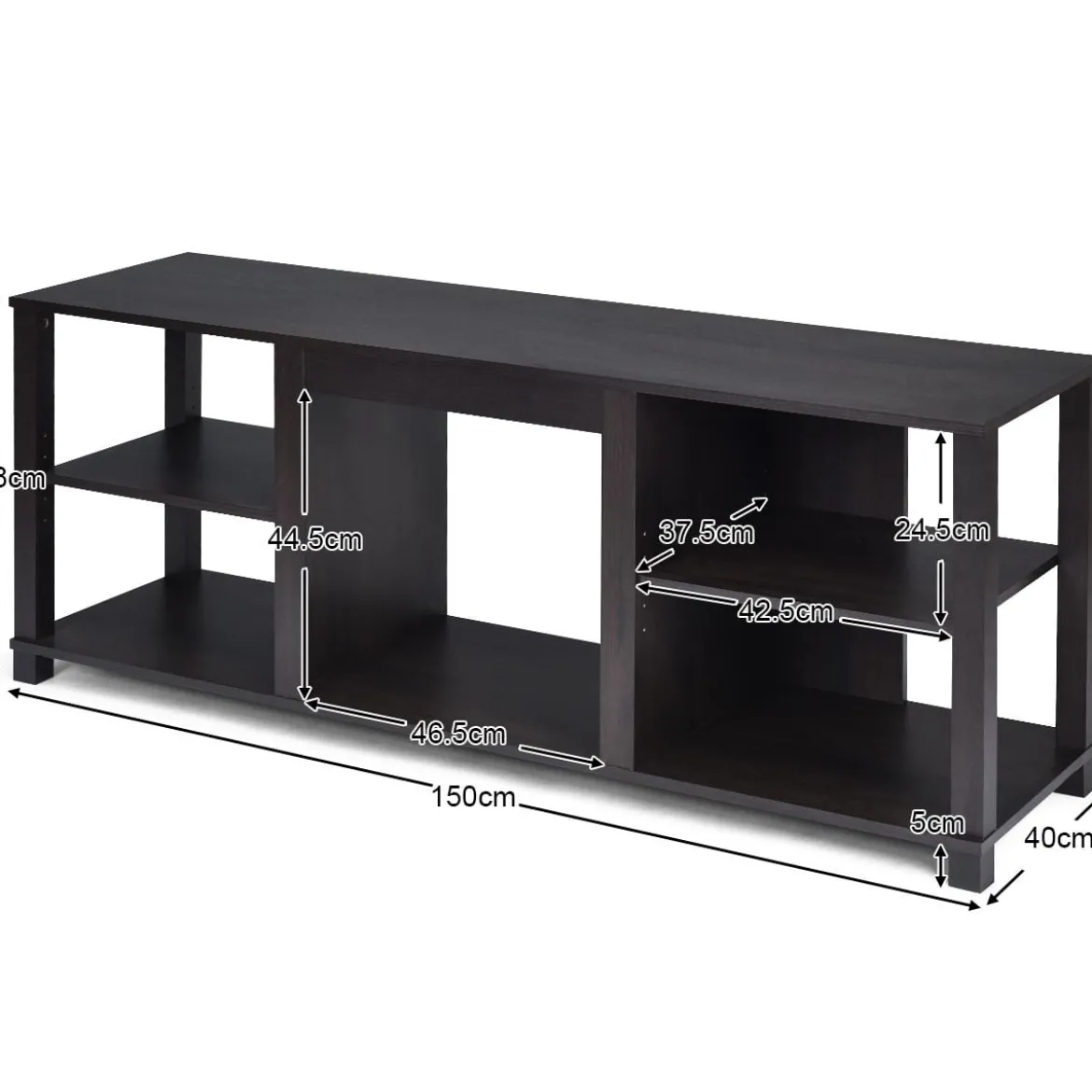 2-stufiger Kamin-TV-Ständer für Fernseher bis zu 65" und Elektrokamin bis zu 18" (Nicht inklusive) 150 x 40 x 58 cm Schwarz