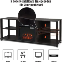 2-stufiger Kamin-TV-Ständer für Fernseher bis zu 65