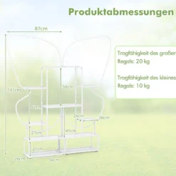 6-stufiger Metall Schmetterlingsförmiger Pflanzenständer mit 4 Haken Blumenregal Weiß