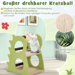 2-stufiger moderner Kratzbaum für Wohnungskatzen niedlicher dinosaurierförmiger Katzenturm Grün