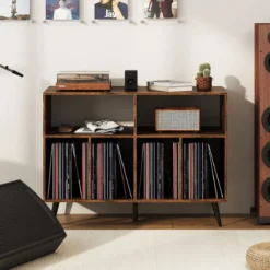 3-stufiger Plattenspielerständer mit Vinyl Aufbewahrungsregalen Plattenspielerschrank Braun