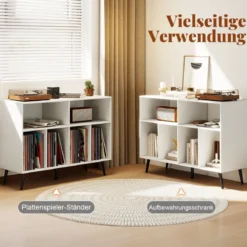 3-stufiger Plattenspielerständer mit Vinyl Aufbewahrungsregalen Plattenspielerschrank Weiß