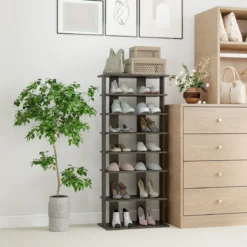 8 Stufiger Schuhständer Höhenverstellbares Schuhregal Platzsparender Schuh Organizer Grau