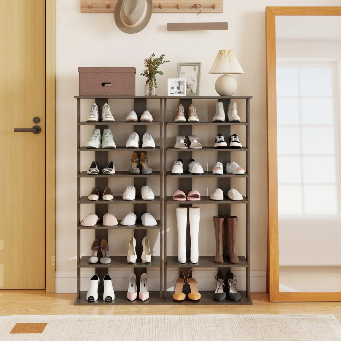 8 Stufiger Schuhständer Höhenverstellbares Schuhregal Platzsparender Schuh Organizer Grau