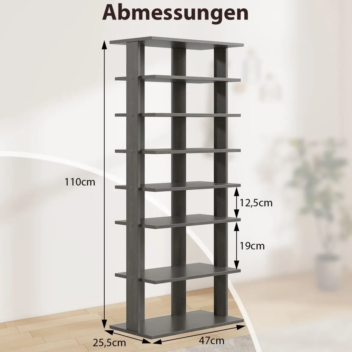 8 Stufiger Schuhständer Höhenverstellbares Schuhregal Platzsparender Schuh Organizer Grau