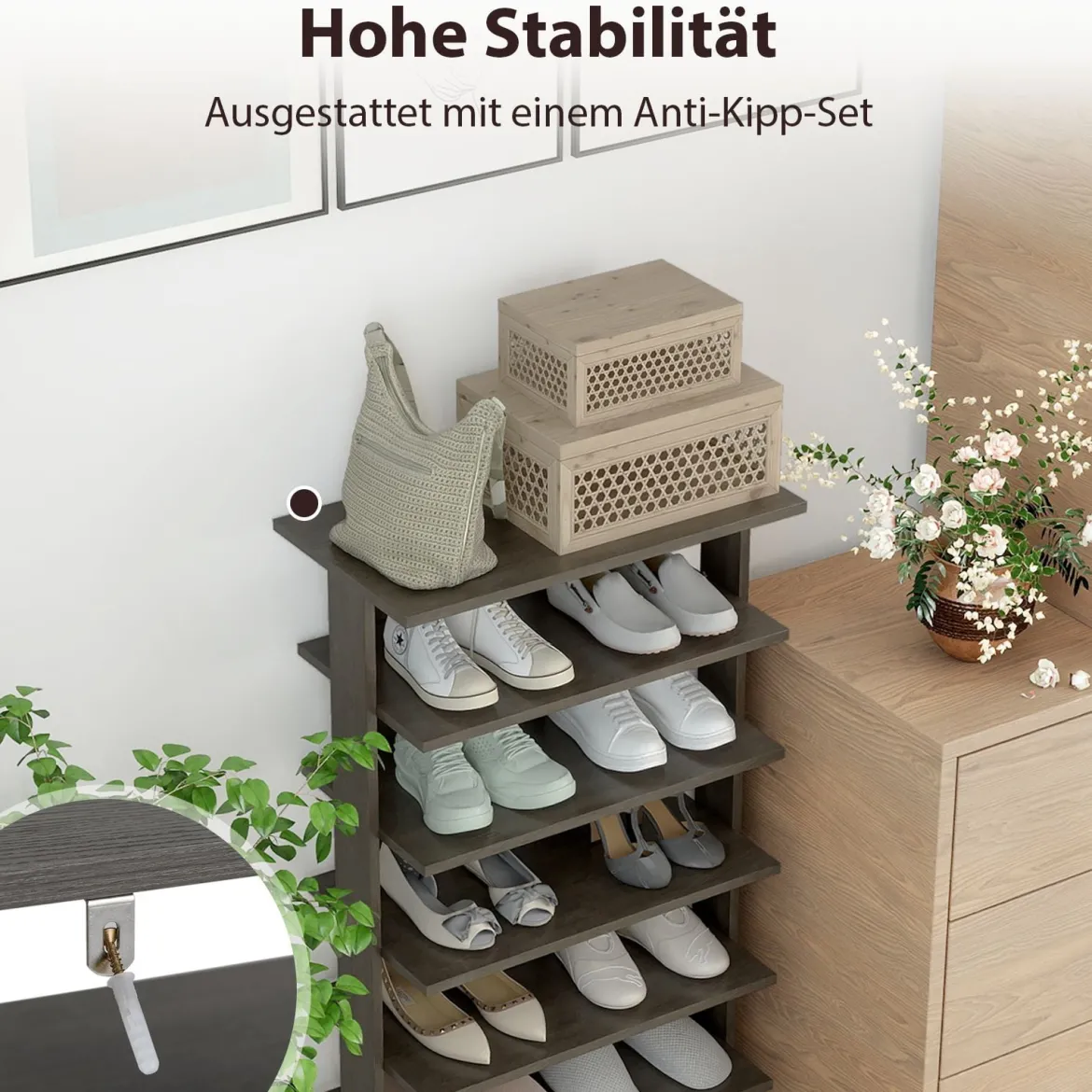 8 Stufiger Schuhständer Höhenverstellbares Schuhregal Platzsparender Schuh Organizer Grau