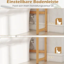 3-stufiger Toilettenregal Bambus Badezimmerregal Überbauschrank freistehend Toilettenschrank mit 3 Haken 71,5 x 25 x 166 cm