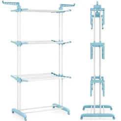 3-stufiger Wäscheständer zusammenklappbarer Wäschetrockner mit drehbaren Seitenflügeln 127 x 63 x 171 cm Blau