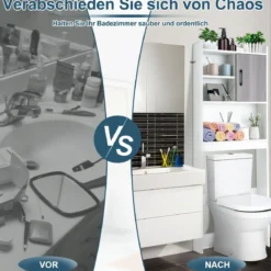 4-stufiges Badezimmerregal über der Toilette mit 4 Offenen Regalen & 1 Tür Moderner Badschrank Weiß