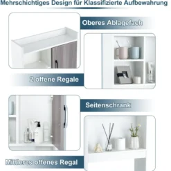 4-stufiges Badezimmerregal über der Toilette mit 4 Offenen Regalen & 1 Tür Moderner Badschrank Weiß