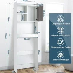 4-stufiges Badezimmerregal über der Toilette mit 4 Offenen Regalen & 1 Tür Moderner Badschrank Weiß