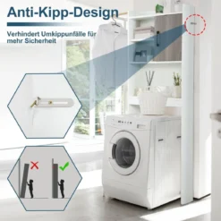 4-stufiges Badezimmerregal über der Toilette mit 4 Offenen Regalen & 1 Tür Moderner Badschrank Weiß