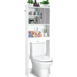 4-stufiges Badezimmerregal über der Toilette mit 4 Offenen Regalen & 1 Tür Moderner Badschrank Weiß