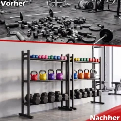 3-Stufiges Hantelständer Hantelregal mit 3-Fach Verstellbarem Abstand Kurzhantelständer mit Robuster Metallrahmen