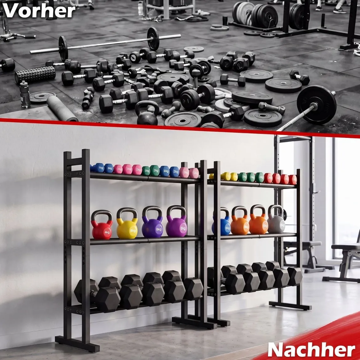 3-Stufiges Hantelständer Hantelregal mit 3-Fach Verstellbarem Abstand Kurzhantelständer mit Robuster Metallrahmen