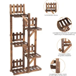 5-stufiges hölzernes Pflanzenregal Blumenständer Holzregal Pflanzenständer für Innen und Außen aus Tannenholz braun 60 x 25 x 130,5 cm