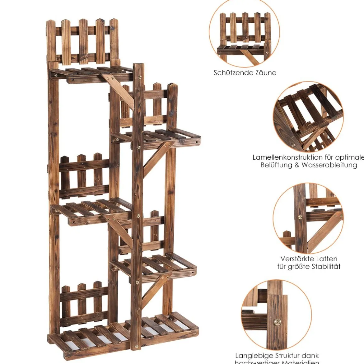 5-stufiges hölzernes Pflanzenregal Blumenständer Holzregal Pflanzenständer für Innen und Außen aus Tannenholz braun 60 x 25 x 130,5 cm