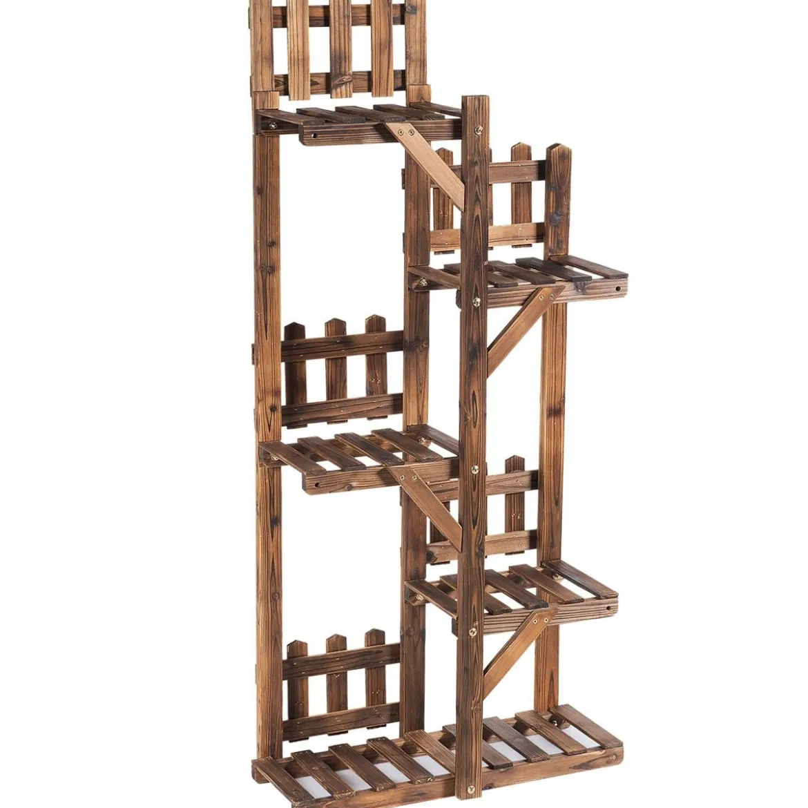 5-stufiges hölzernes Pflanzenregal Blumenständer Holzregal Pflanzenständer für Innen und Außen aus Tannenholz braun 60 x 25 x 130,5 cm