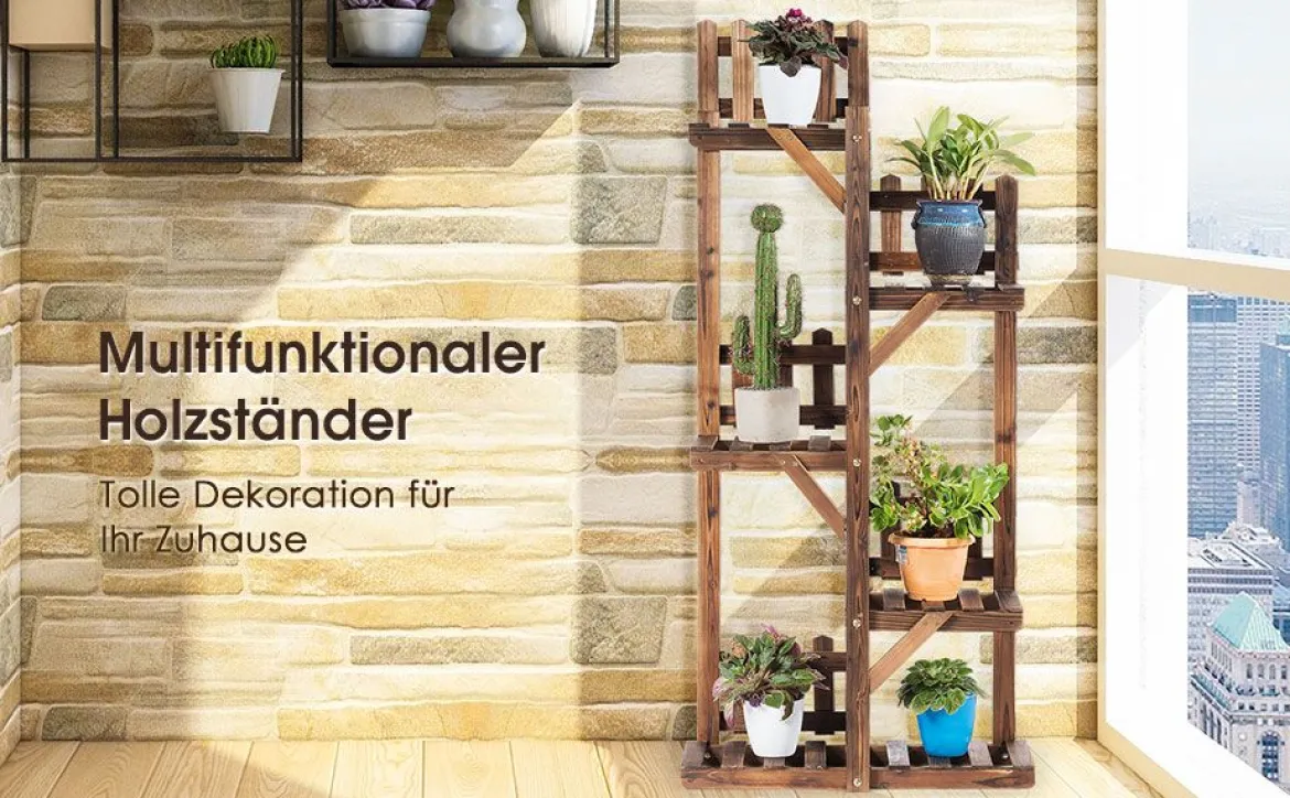 5-stufiges hölzernes Pflanzenregal Blumenständer Holzregal Pflanzenständer für Innen und Außen aus Tannenholz braun 60 x 25 x 130,5 cm