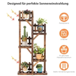 5-stufiges hölzernes Pflanzenregal Blumenständer Holzregal Pflanzenständer für Innen und Außen aus Tannenholz braun 60 x 25 x 130,5 cm