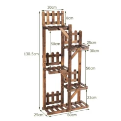 5-stufiges hölzernes Pflanzenregal Blumenständer Holzregal Pflanzenständer für Innen und Außen aus Tannenholz braun 60 x 25 x 130,5 cm