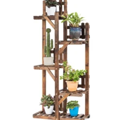 5-stufiges hölzernes Pflanzenregal Blumenständer Holzregal Pflanzenständer für Innen und Außen aus Tannenholz braun 60 x 25 x 130,5 cm