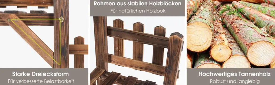 5-stufiges hölzernes Pflanzenregal Blumenständer Holzregal Pflanzenständer für Innen und Außen aus Tannenholz braun 60 x 25 x 130,5 cm