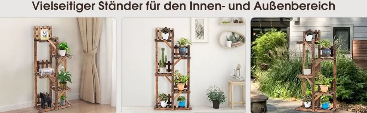 5-stufiges hölzernes Pflanzenregal Blumenständer Holzregal Pflanzenständer für Innen und Außen aus Tannenholz braun 60 x 25 x 130,5 cm