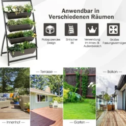 4-stufiges Hochbeet mit 4 Behälterboxen & Drainagelöchern Pflanzenbeet Vertikalbeet