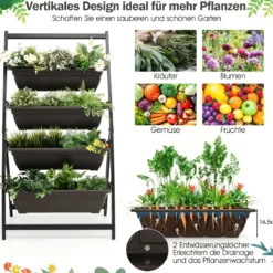 4-stufiges Hochbeet mit 4 Behälterboxen & Drainagelöchern Pflanzenbeet Vertikalbeet