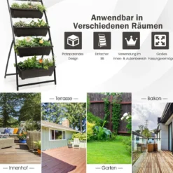 4-stufiges Hochbeet Pflanzenbeet mit 4 Behälterboxen & Drainagelöchern Vertikalbeet