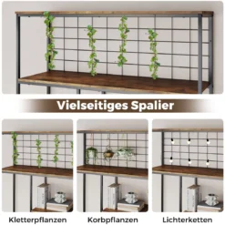 6-stufiges hohes Bücherregal freistehender Pflanzenständer mit Metallnetz geometrisches Standregal Rustikales Braun