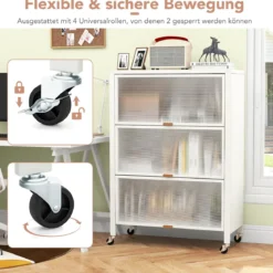 4 Stufiges Küchenregal mit Rollen Mikrowellenständer mit Aufklappbaren PC-Türen