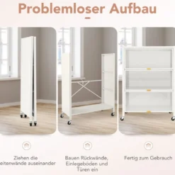 4 Stufiges Küchenregal mit Rollen Mikrowellenständer mit Aufklappbaren PC-Türen