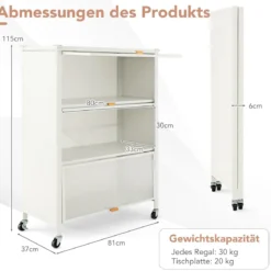 4 Stufiges Küchenregal mit Rollen Mikrowellenständer mit Aufklappbaren PC-Türen