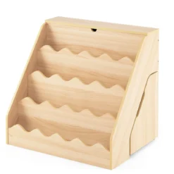 4 Stufiges Kinder Bücherregal mit Aufklappbaren Fach & Schublade auf Rollen Kinderregal Natur