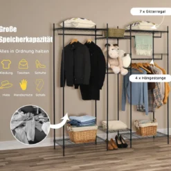 5-stufiges Kleiderregal Robuster Kleiderschrank mit großer Kapazität 189 x 45 x 195 cm Schwarz