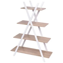 4-stufiges Leiterregal X-förmiges Bücherregal EckregalVerkaufsregal Natur 80 x 34 x 108 cm