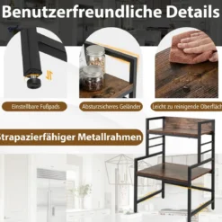 3 Stufiges Mikrowellenregal Mikrowellenständer mit 2 offenen Ablagen 52 x 42 x 78 cm