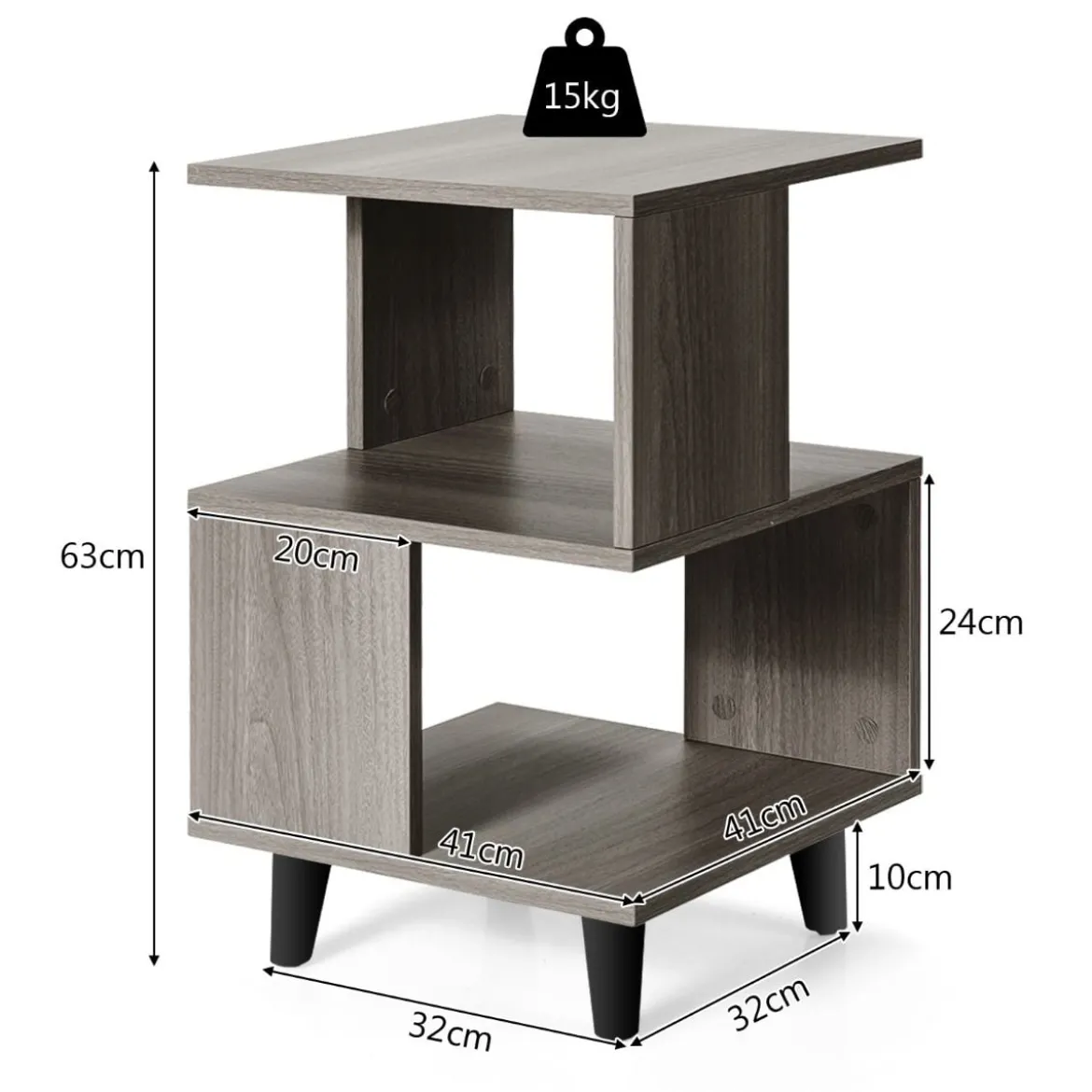 2-Stufiges Nachttisch-Set 2 Beistelltische mit Massivholzbeinen 40 x 40 x 64 cm Grau
