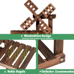 5-stufiges Pflanzenregal Blumenregal mit Windmühle aus Holz 60 x 25 x 97 cm Braun