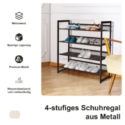 4 stufiges Schuhregal mit verstellbarem Regalböden stapelbar Lagerregal Schuhaufbewahrung 74 x 30,5 x 82 cm Braun