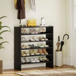 6-stufiges Schuhregal Stapelbarer Schuhorganizer Holzschuhregal mit Anti-Kipp-Vorrichtung
